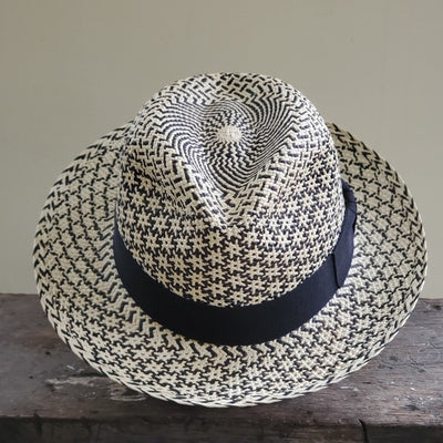 Black and white Panama straw fedora hat
